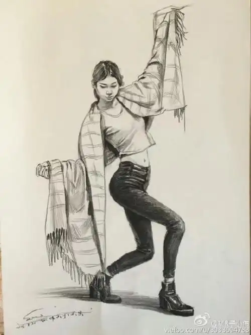 人物速写全身素描图片 女生全身人像素描彩铅速写图片素材 不同姿势