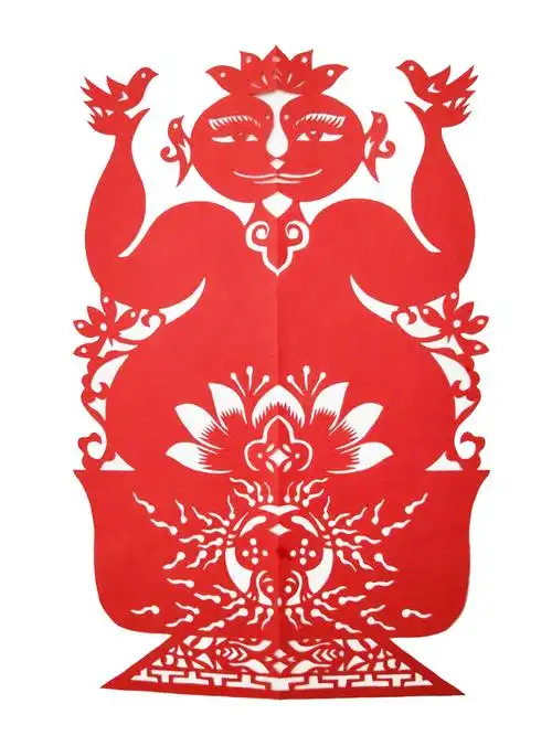 抓髻娃娃手工红色剪纸窗花中国特色礼品中国国风出国留学剪纸