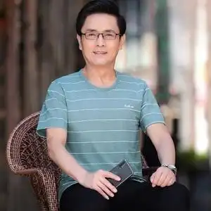 爸爸短袖t恤40-50岁冰丝夏装中年男士纯棉圆领上衣服中老年人爷爷