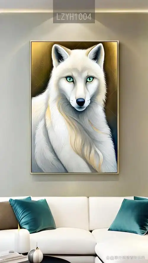 白狐传说手绘银狐唯美意境动物装饰画高清图片设计素材图库大全