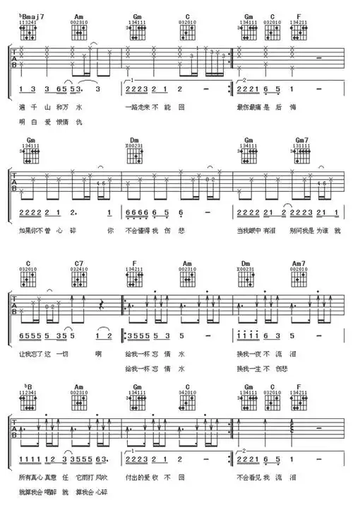 忘情水吉他谱