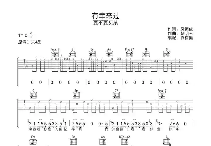 有幸来过吉他谱_要不要买菜c调弹唱58%原版_袁崔挺up - 吉他世界