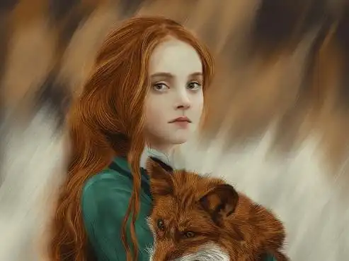 第一次写实美女怀抱小狐狸插画