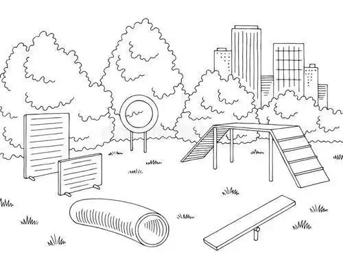 现代小区公园简笔画