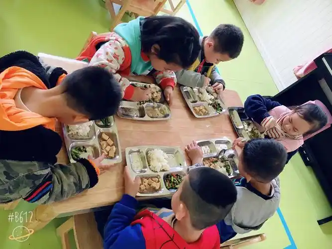 我们的午餐是玉米米饭  蒜苔炒肉  家常豆腐  青菜粉丝汤