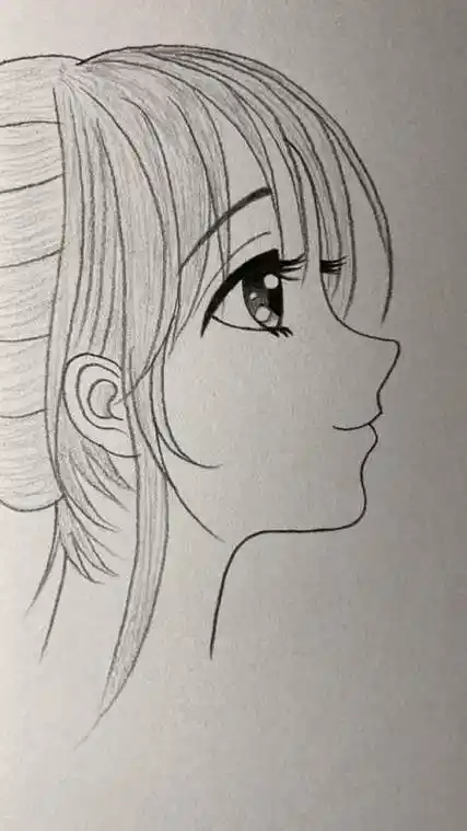 简笔画画眼神明亮的动漫女孩侧脸好迷人啊-全民小