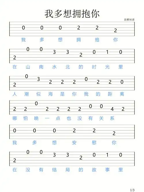 我多想拥抱你黑屋乐队吉他新手指弹谱