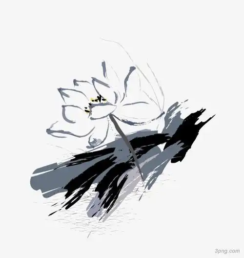 水墨荷花png素材透明免抠图片-装饰效果-三元素3png.com