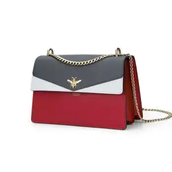 jiswena奢侈品包包女包链条单肩斜挎小方包时尚休闲潮流简约锁扣拼色