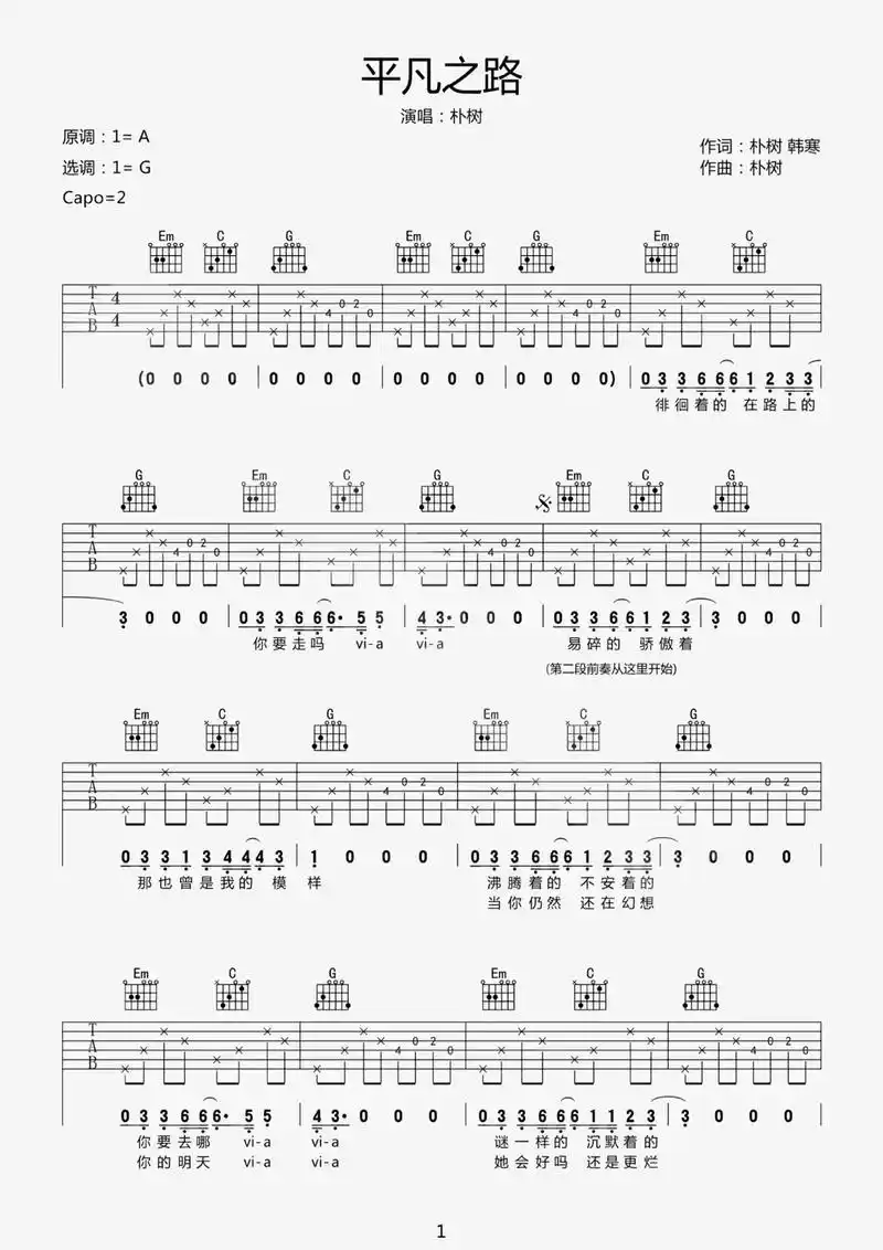 零基础入门必学的平凡之路#零基础学吉他 #曲谱分享 - 抖音