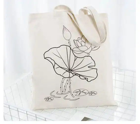 涂鸦彩绘帆布包女花朵简约环保袋活动涂鸦布袋写生diy手绘帆布袋