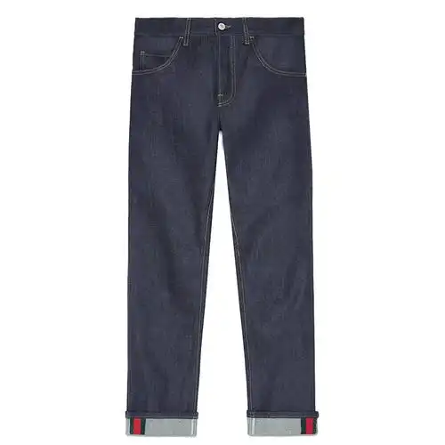 【包税】gucci/古驰 2021年新款 男士深蓝色棉质锥形牛仔裤430368xr