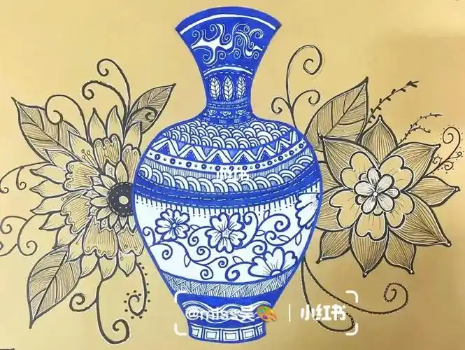 创意线描  #创意花瓶  #青花瓷  #创意美术  #儿童创意美术  #控