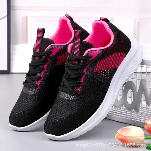 夏季系带鱼丝网布女士运动鞋轻便浅口女单鞋飞织布老北京健步鞋