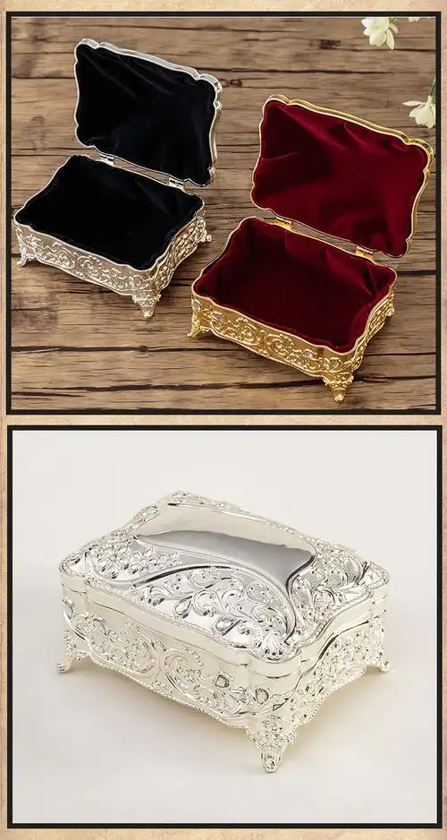 新款欧式创意复古精美首饰盒金属高档宝石花公主生日结婚礼品盒