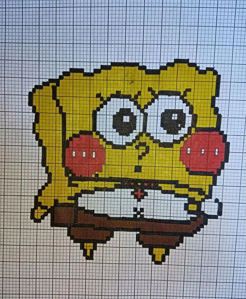 海绵07宝宝.临摹非原创 a4网格本 2mm格子 #像素画  - 抖音