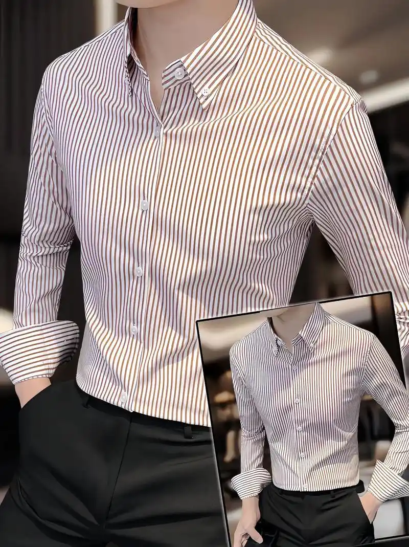 竖条纹衬衫男款爆款2024新款春秋款男士商务修身内搭衬衣男装长袖