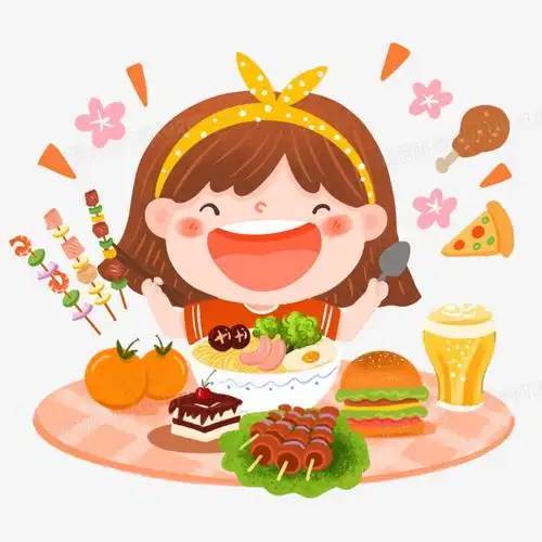 手绘卡通吃货节吃货女孩插画免抠元素