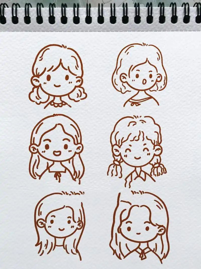 简笔画|女孩头像人物可爱小姐姐手帐素材 零基础可以画哦 坚持每天画