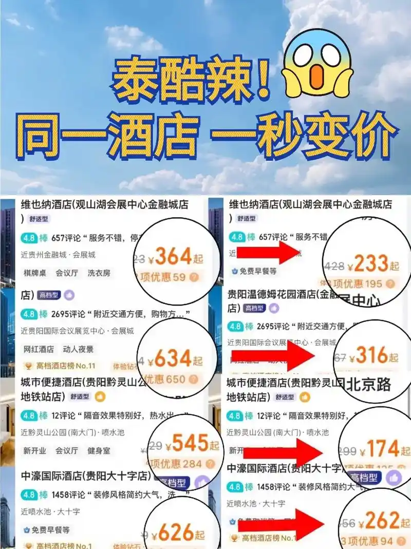 贵阳订酒店狠狠98住7515同一酒店一秒变价.
