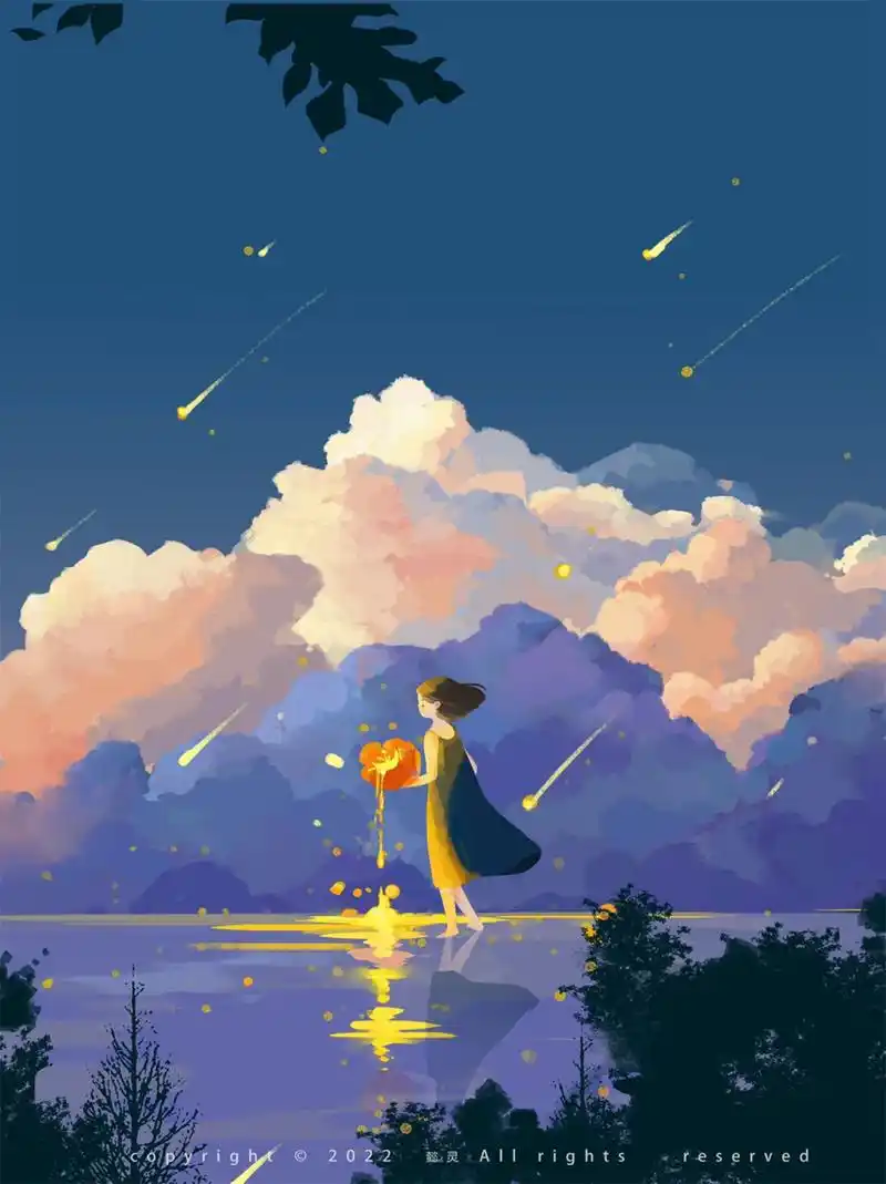 治愈系插画|天空云朵  这个场景画风也太好看了吧