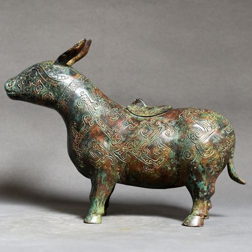 仿古青铜器牺尊纯铜摆件红斑绿绣古玩收藏工艺品装饰影视道具玄关