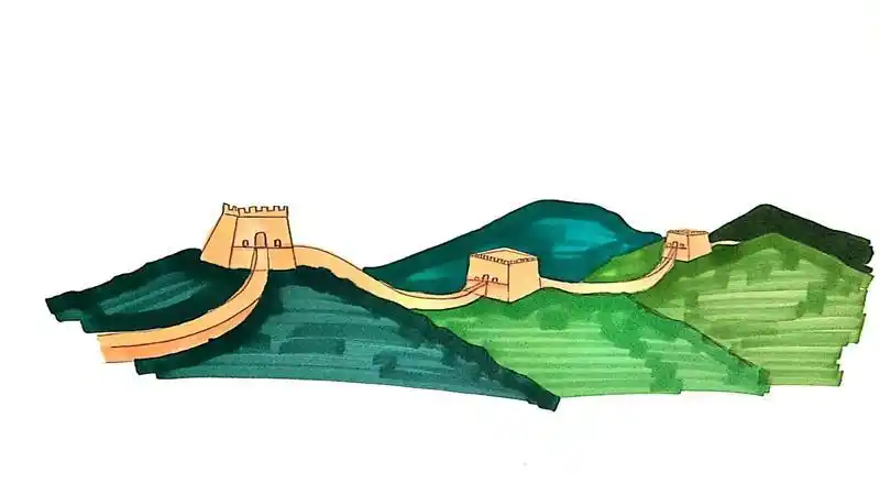 长城的简笔画简单彩色