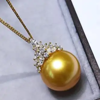 海水珍珠吊坠女菲律宾南洋茶金珠 女友 茶金珠14mm【图片 价格 品牌