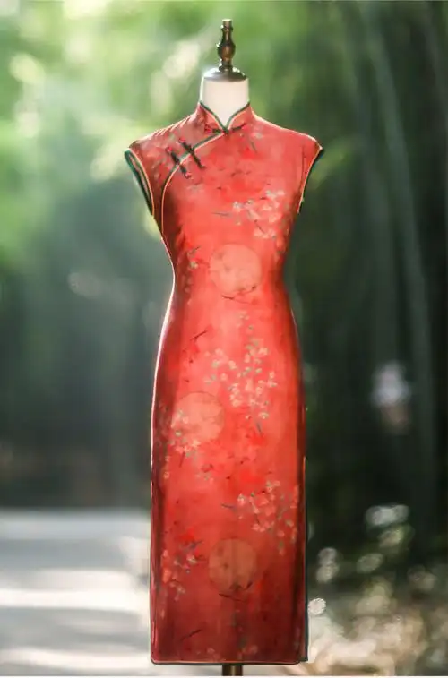 若翾红色老上海旗袍年轻高端气质素雅名媛复古改良民国无袖新式连衣裙
