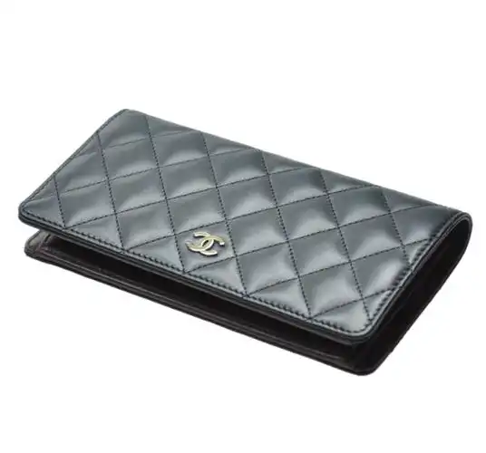 chanel香奈儿女士经典款对折黑色羊皮钱包