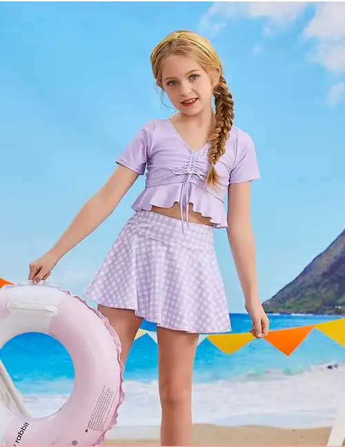 高档女童泳衣儿童中大童分体裙式小童8-15岁宝宝女孩少女学生平角泳装