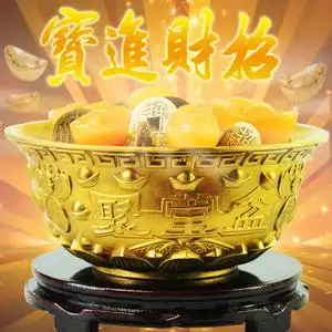 纯铜聚宝盆摆件开光招财风水水晶客厅办公室聚财 span class=h>铜盆