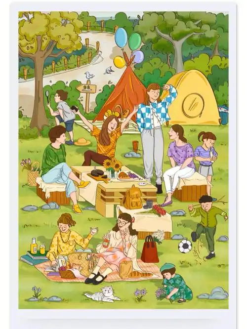 场景插画练习day2花园小镇野餐系列成稿