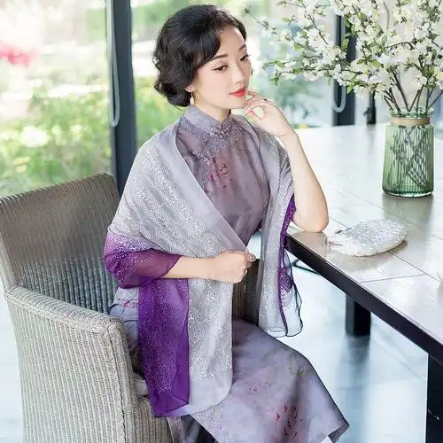 斯年2019夏季薄款真丝围巾女透气桑蚕丝搭配旗袍的围巾披肩