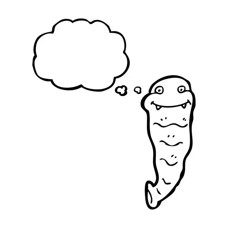 毛卡通水蛭,矢量,总有着思想泡泡在白色背景上的卡通水蛭