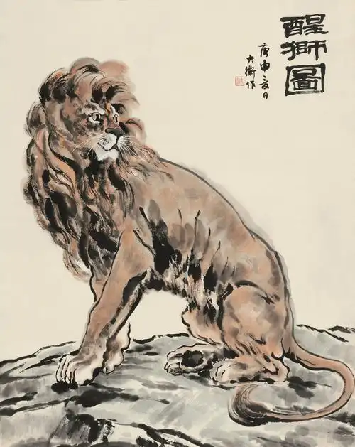 6371 1980年作 醒狮图 立轴 水墨纸本