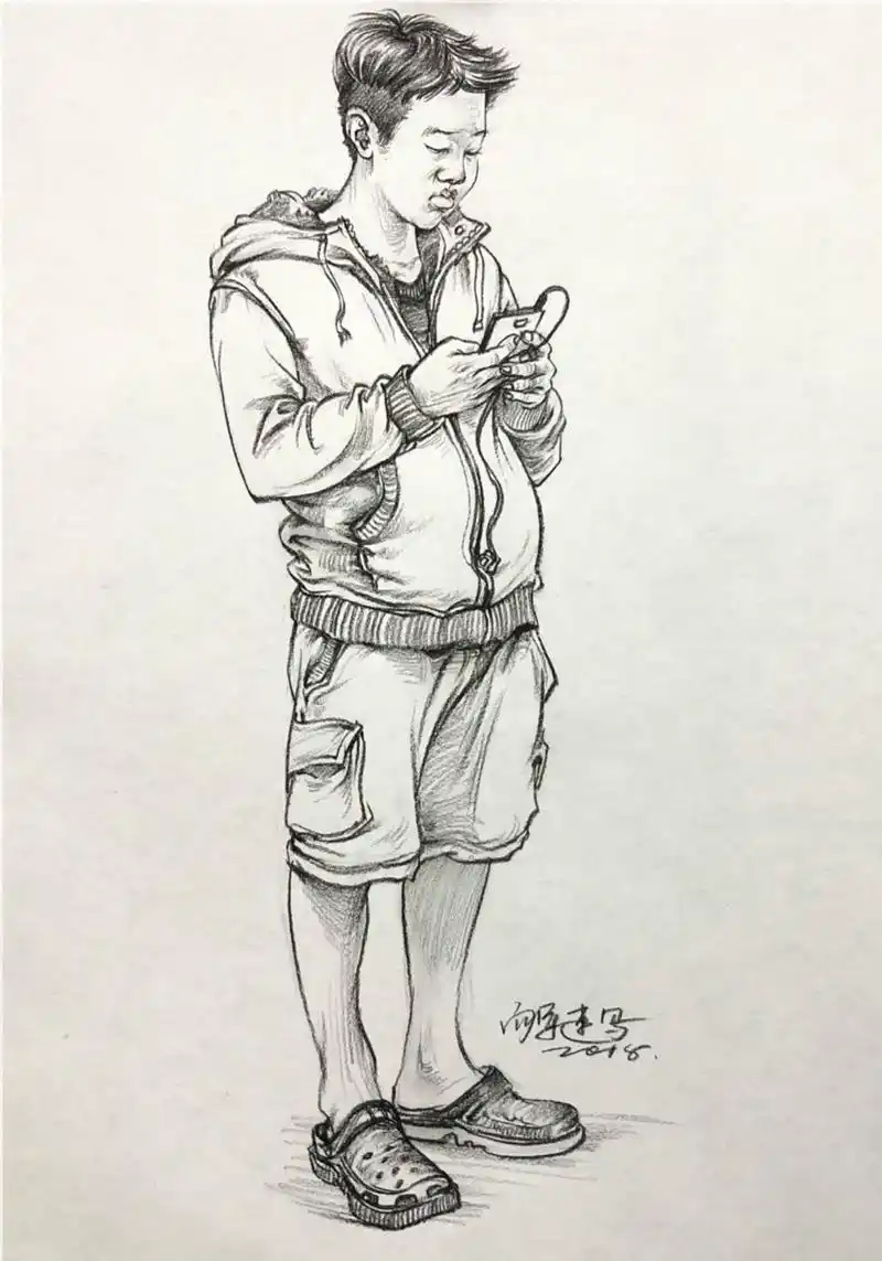 单人站姿速写人物素材,优秀速写临摹美术作品