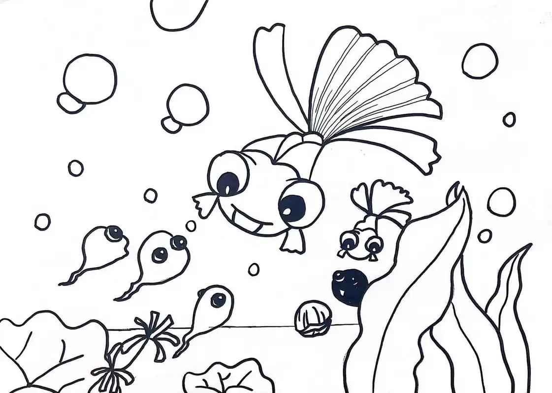 手绘-小蝌蚪找妈妈(附线稿) 连环画《小蝌蚪找妈妈》