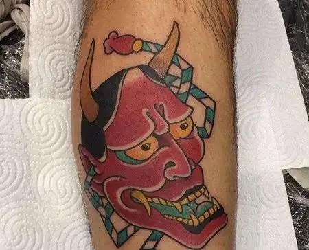 日式小腿般若纹身图案