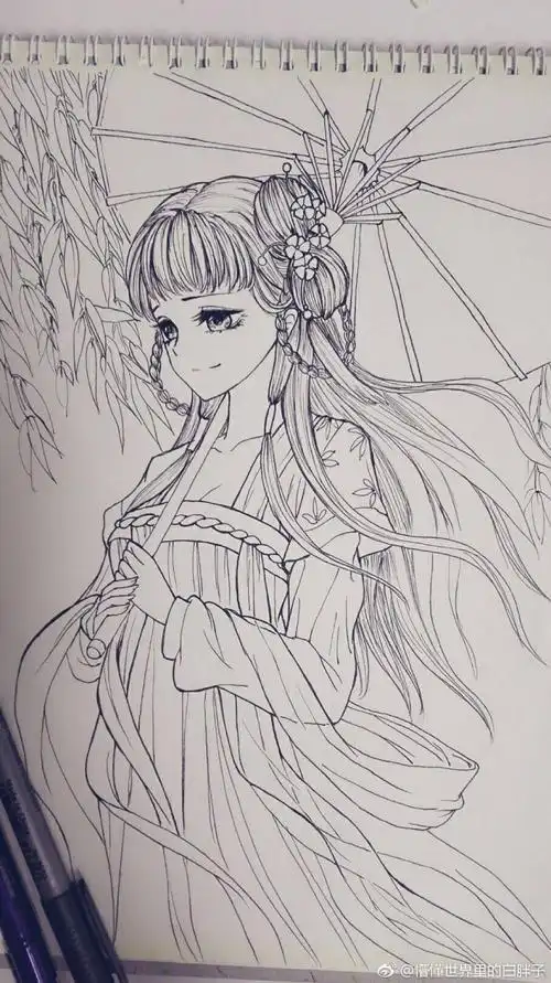 全身古装简笔画人物美女简单画古装女生萌萌哒简笔画古装女子简笔画