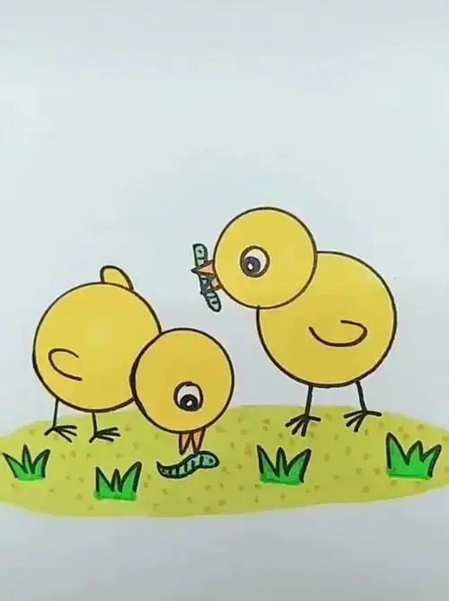 2020年4月13日小班亲子互动:绘画《快乐的小鸡》