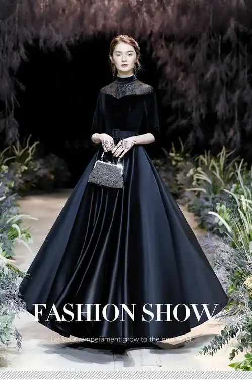 嘉姿傲特价捡漏高档女装黑色晚礼服裙女2021新款主持人宴会气质连衣裙