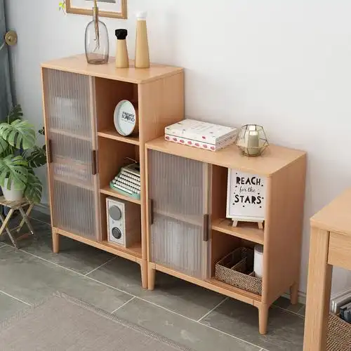 实木书柜矮书柜日式落地书架玻璃门置物架现代简约北欧储物小户型