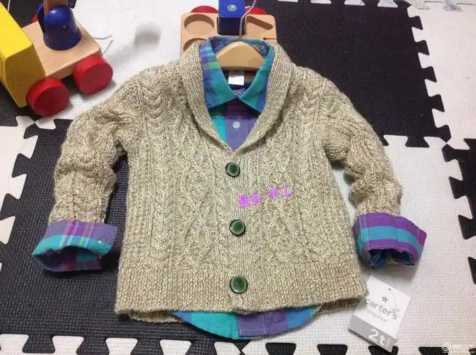 编织教程 棒针阿兰花样男童青果领外套毛衣 从去年在论坛里看到姐妹们