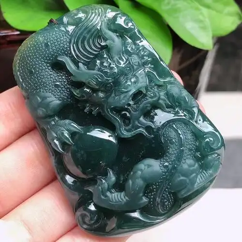 天然翡翠老坑水润全胶精雕蓝水大龙龙牌吊坠颈饰