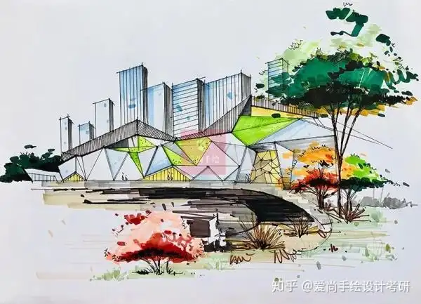 《二十二点-聊考研》| 环境艺术设计考研手绘-《景观长廊》设计