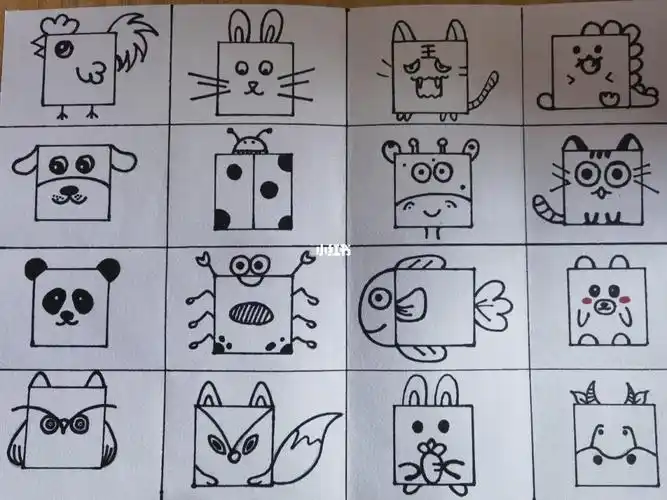 幼儿简笔正方形8015添画动物