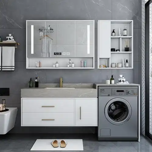 洗衣机洗脸盆一体柜藤印象组合轻奢岩板浴室柜卫生间洗漱洗手台定制