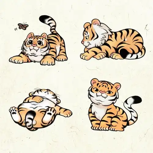 水墨风卡通老虎插画