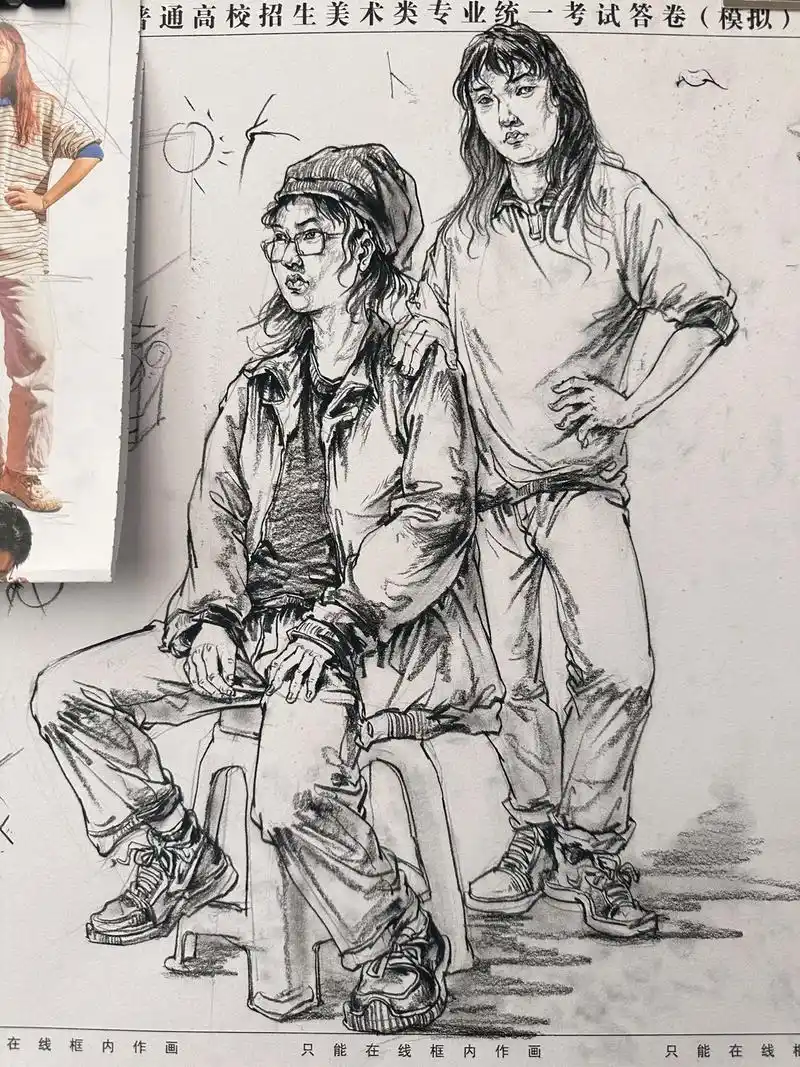 速写双人组合.站坐姿组合#美术生 #山东美术联考 #画画 # - 抖音
